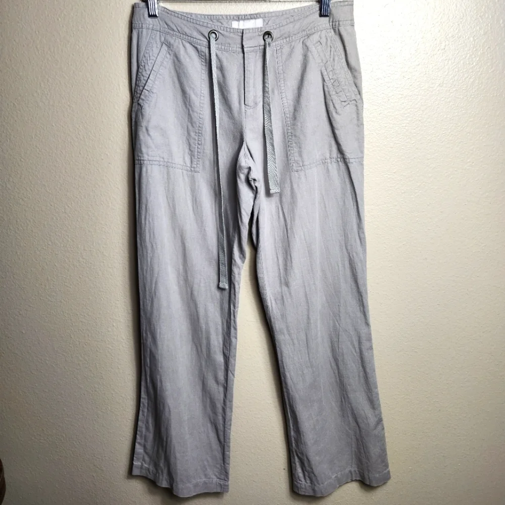 Banana Republic Womens Ryan Fit Tan Linen Blend Low Rise Wide Leg Pants-Size 4